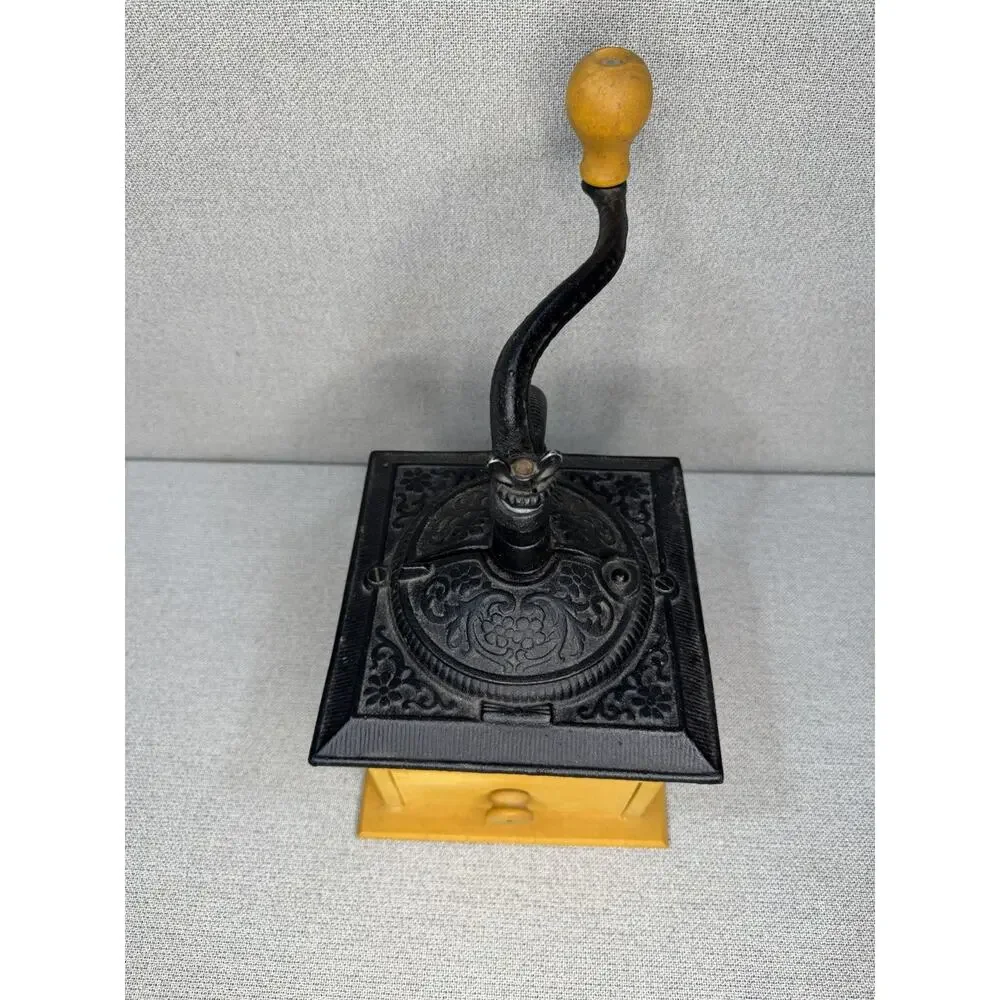 VTG CAST-IRON & WOOD COFFEE GRINDER Manual‎ ORNATE Primitive Farmhouse 1-Drawer